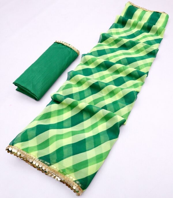 Graceful Green and White Striped Georgette Saree with Silk Blouse - Image 2