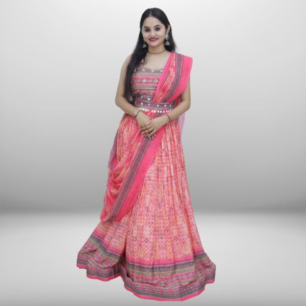 Radiant Pink Printed Lehenga Set with Embellished Crop Top