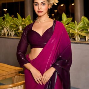Wine & Plum Indo Silk Saree in Fendy Satin Blend